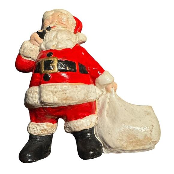 VTG Santa w/ Bag & Pipe Christmas Holiday Figurine Planter 70s Succulents READ - Picture 4 of 8